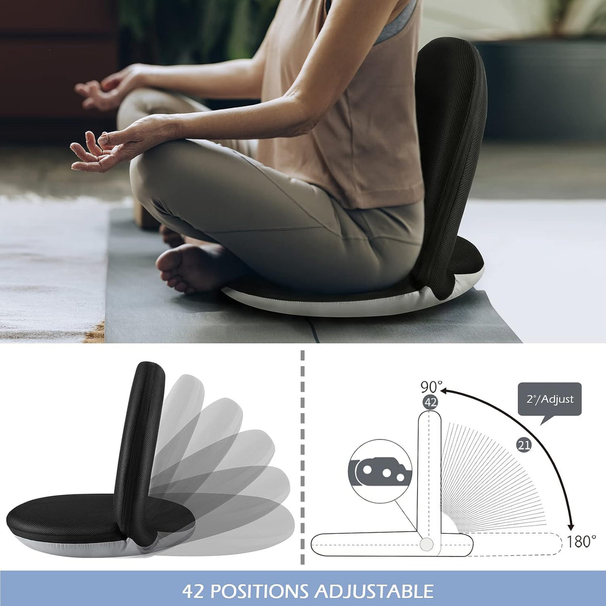 Nnewvante Floor Seat, 42 Position Adjustable Back Support,Black - Image 5