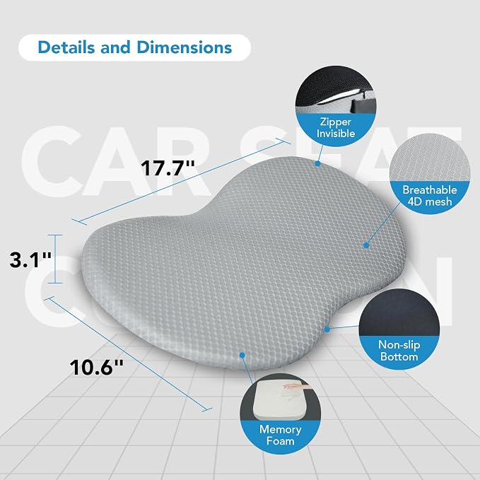 kingphenix Wedge Car Seat Cushion, Memory Foam Pad for Driving Comfort | High-Density Memory Foam Seat Cushion, 4D Breathable Mesh and Non-Slip Bottom for Long-Drive Comfort and Office Use, Gray - Image 7