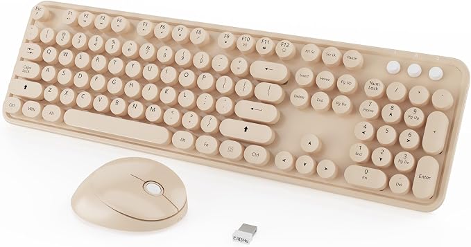 Cute Colorful Wireless Keyboard and Mouse Combo | 104 Keys Typewriter Retro Round Keycaps Keyboard for PC Laptop,Desktop,Windows, Home and Office Keyboards, by Kootop