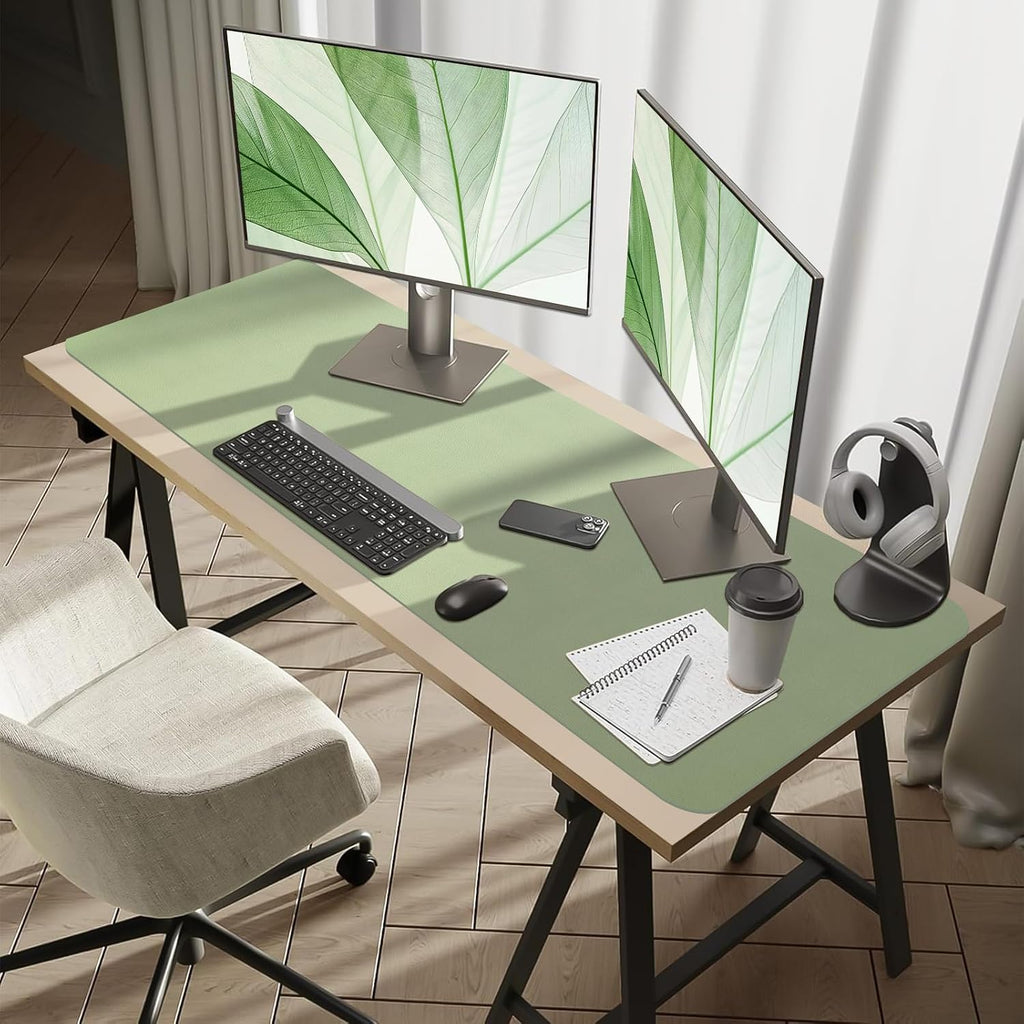 47.2" x 16.9" Large Desk Mat, Leather Mouse Keyboard Pad, Non-Slip Writing Pad, Desk Protector for Office, Home - Light Green - Image 5