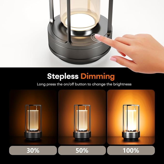 Rechargeable Cordless Small Metal Table Lamp, Stepless Dimming, 3-Color | Set of 2, 2600mAh Battery, Portable LED Desk Light, Cute, Suitable for Indoor/Outdoor/Restaurant/Bedroom/Bar/Coffee/Camping - Image 5