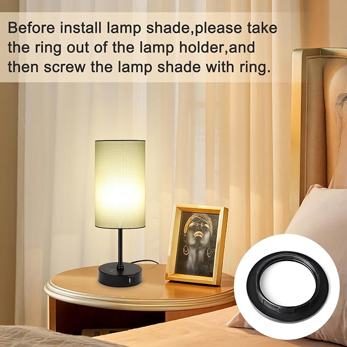 Table Lamp for Bedroom, 3 Color Temperatures, 7 RGB Colors, Adjustable Brightness, Dual USB Charging Ports, Ambience Nightstand Light with Blue Shade, Desk Lamp for Kids Reading Home Office - Image 6