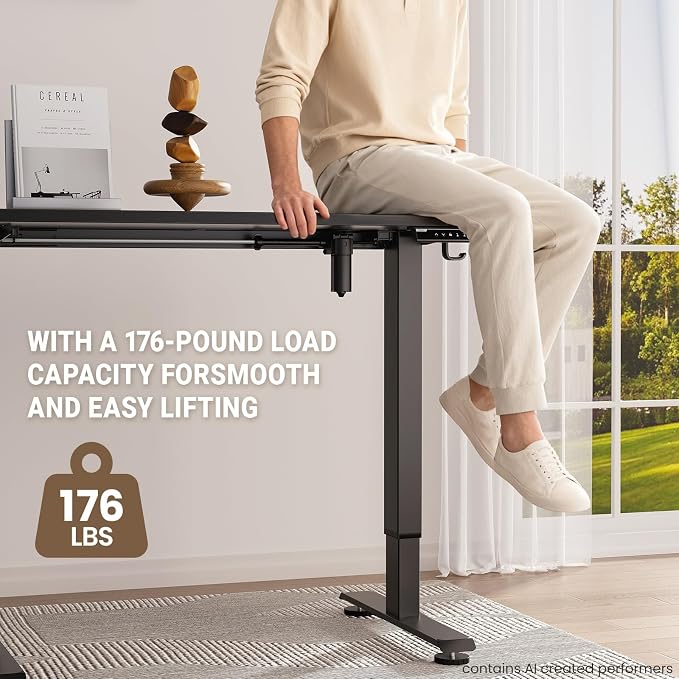 Veken 47.2 Inch Large Electric Standing Desk, Gaming Table, Black | Height Adjustable Sit Stand Up Computer Tables for Home Office, Study , Writing, Suit students, employees and group work - Image 5