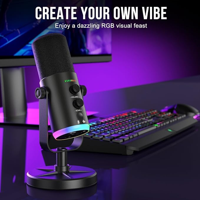 Dynamic Microphone, USB-C/XLR Podcast Recording PC Microphone for Podcast Recording Streaming Gaming with RGB Light, Mute Button, Desktop Stand, Headphones Jack, Vocal Mic for Singing Tiktok YouTube - Image 7