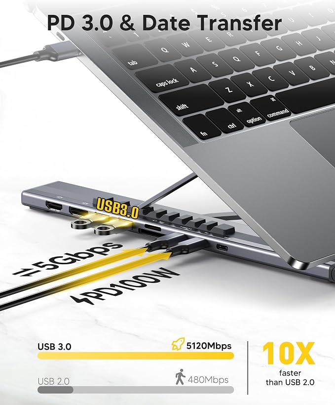 9 in 1 USB C Laptop Dock Stand with HDMI+DP,4K Dual Monitor PD 100W | Single 8K for Windows DP 1.4 or Dual 4K for Win and Mac,2 USB A 3.0, PD 100W, USB C 3.0+SD&TF for Mac Windows, Mac, ChromeOS - Image 5