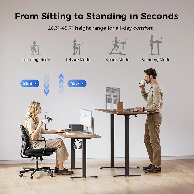 Agilestic 55 * 28 Inch Reversible L Shaped Electric Standing Desk, Walnut | Reversible left-right installation, L-shape Workspace, Sturdy Steel Frame, Memory Presets, Hooks, 176 lbs, Easy Assembly - Image 5
