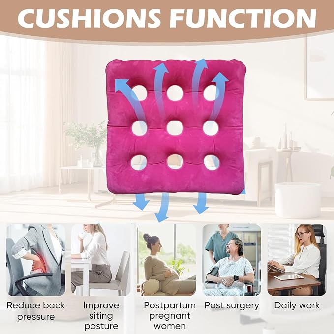 2-Pack Waffle Inflatable Seat Cushions with Pump, 18 Inch Beige 16-Hole Air Cushion for Pressure Relief, Wheelchair, Office Chair, Car Seat & Travel (Red&Beige) - Image 3