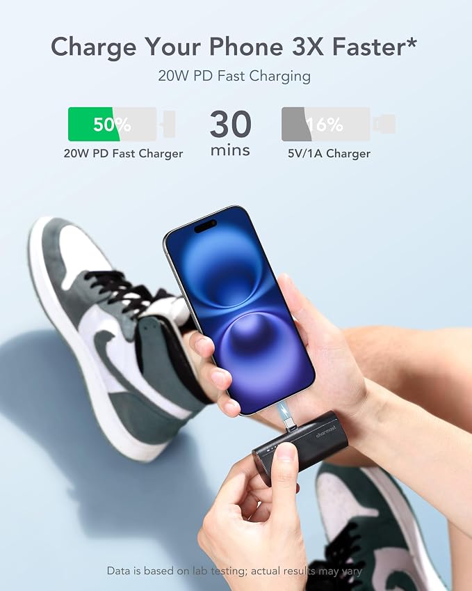 charmast Mini Portable Charger USB-C Connector, 5000mAh Small Power Bank | Lipstick-Size Battery Pack for iPhone 17/16/15 Samsung Android, Lightweight, Purse Ready, Direct Plug-in, 20W Fast Charging - Image 3