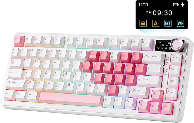 YUNZII B75 PRO MAX 75% Mechanical Keyboard (White Heart,Candy Switch) | QMK/VIA, Wireless Keyboard with Screen and Knob, Custom Hot Swap, Gasket Mount, Creamy Switches, RGB for Gaming/Win/Mac by YUNZIIMECHANICALKEYBOARD