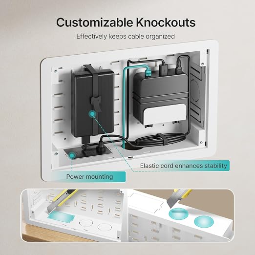 9" in-Wall Media Box Recessed Outlet Cable Management Kit 2 Pack | Structured Media Enclosure, One Connect & Network Switches, Fits Fire TV Stick Samsung, Recessed In-Wall Design, 2 Pack - Image 4