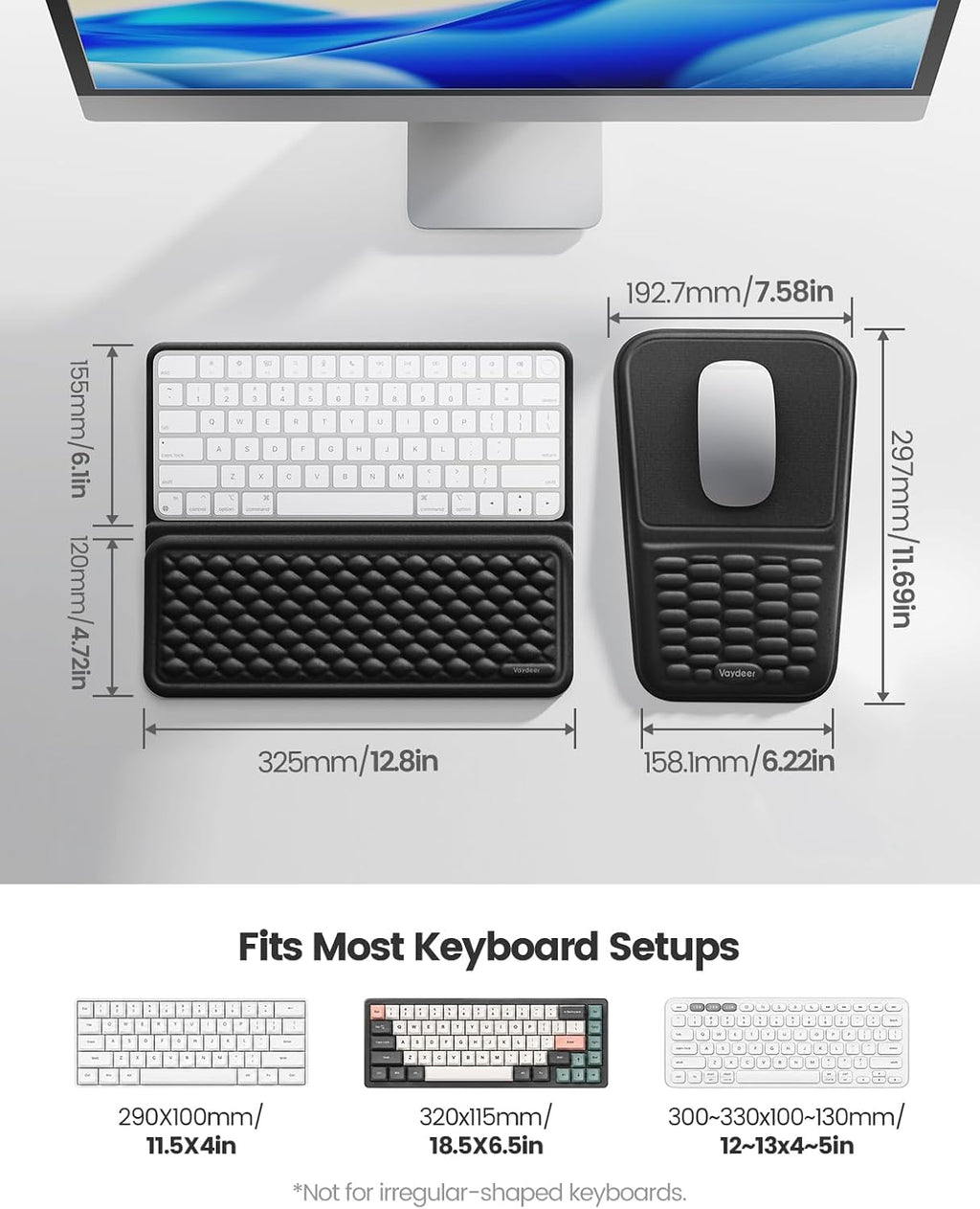 Vaydeer Keyboard Stand and Mouse Pad Set, Memory Foam Arm Support Pad - Image 3