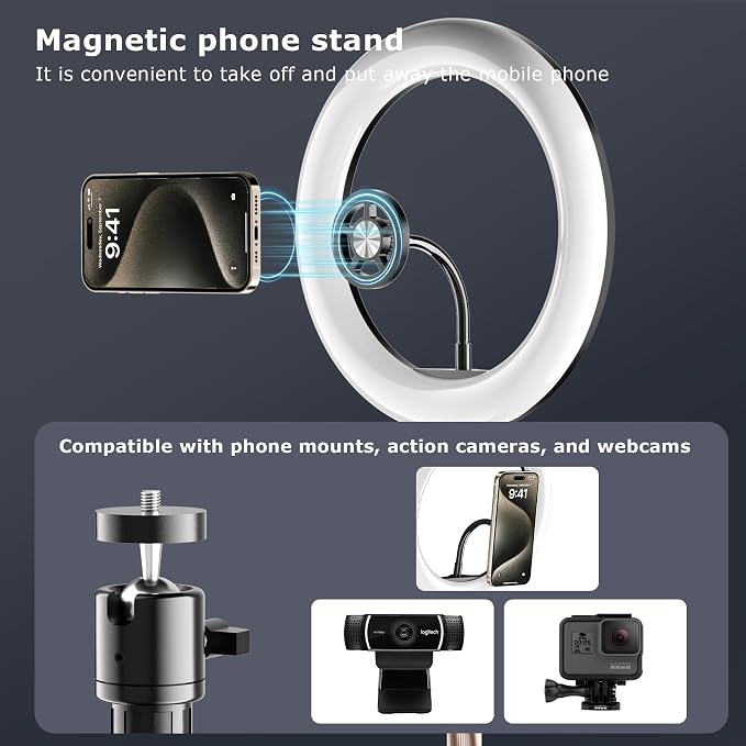 10" Adjustable Desk Ring Light with Magnetic Phone Stand for Zoom Meetings | 10" Halo Ring Light with 3 Lighting Modes and 10 Dimmer Settings, Perfect for Home Office, Youtube, and Video Conferencing - Image 3