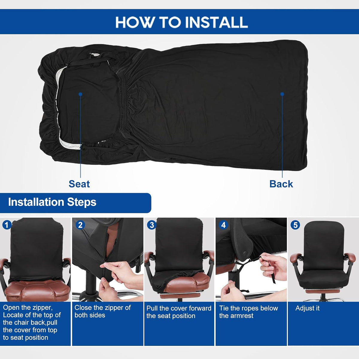 XL Office Chair Cover with Armrest Covers for Large Executive Chairs,Black - Image 6