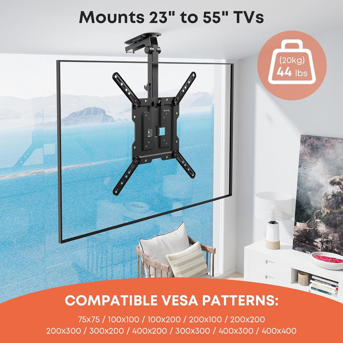 Flip Down TV Mount for Most 23'' to 55'' TVs, Manual Ceiling TV Mount - Image 6