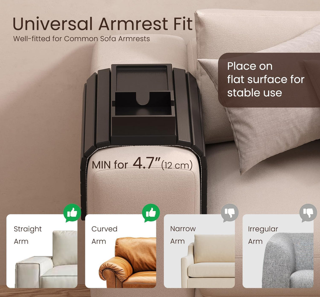 Fibogollo Bamboo Foldable Sofa Arm Tray with Square Cup Holder（Black） - Image 3