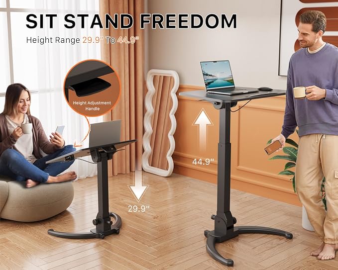 JOY worker Foldable Standing Desk, 90° Tilt Height Adjustable Desk, Black | MDF Tiltable Desktop, Height Adjustable, Collapsible Low Base with Hidden Wheels, Non-Slip Mat, Holds 22lbs, for Home Office - Image 4
