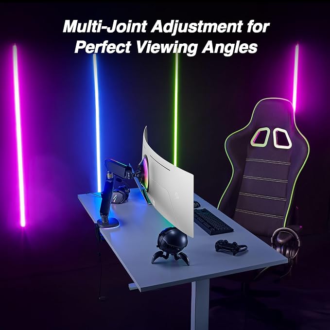 AVLT Single 27”-45” RGB Gaming Monitor Arm Desk Mount -Black | Built-in 20 Lighting Modes Touch Button Control Fits Flat/Curved/Ultrawide Screen Height Swivel Tilt Rotation Adjustable - Image 5
