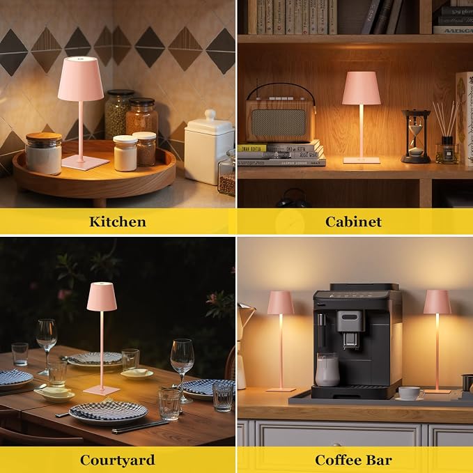 Kakanuo Pink Cordless Rechargeable Table Lamp 5000mAh Battery Operated Lamps, 3 Colors Stepless Dimming Touch Lamp for Living Room, Kitchen Counter, Dining, Outdoor Patio, 2 Pack - Image 6