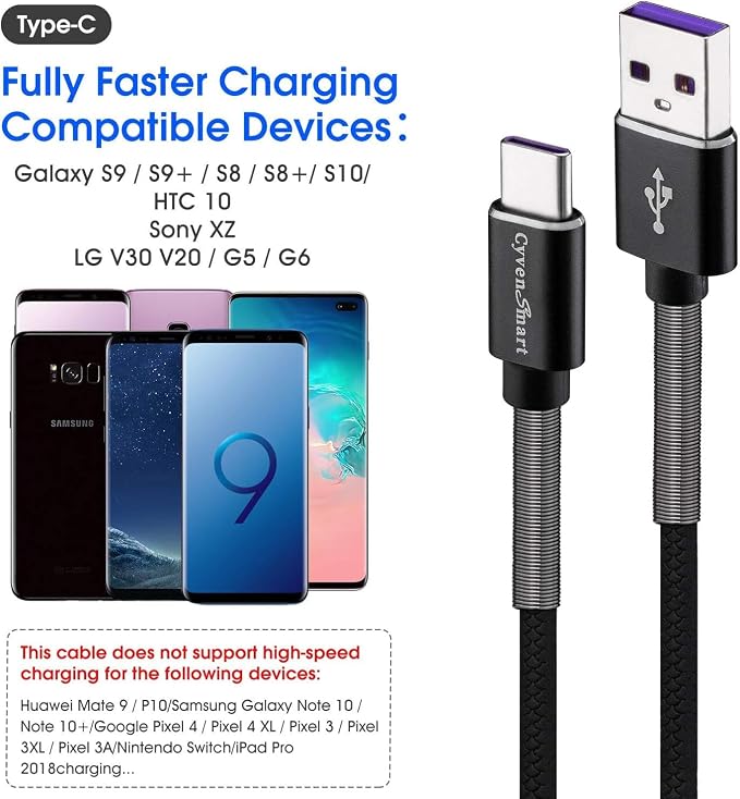 [5Pack 1ft] Compatible with Samsung Galaxy S9 S10 S8 Plus Charger Cord(3A Fast Charging), TPE USB C Type Charger Cable,USB A to Type C Replacement for Samsung A32/A12/A10e/A20/A51 20/9/8,LG-Black - Image 6