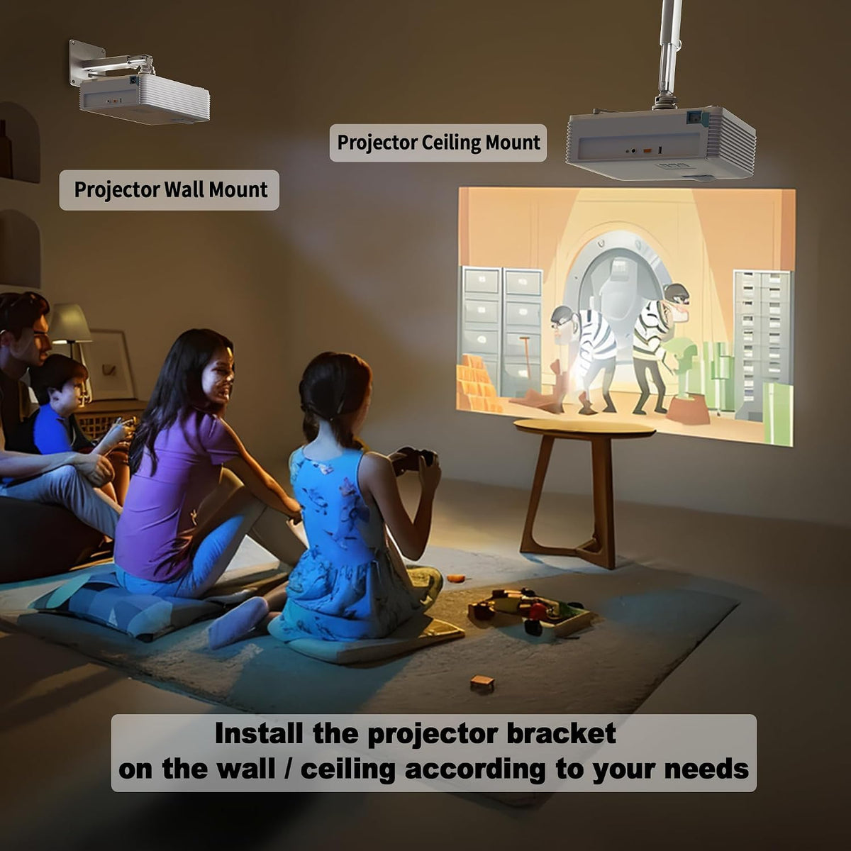 Multi-Hole Projector Mount Wall for Home Theater, Office, Classroom, Universal Video Projector Ceiling Mount, Heavy Duty Aluminum Projector Stand, Load 33 lbs - Silver - Image 2