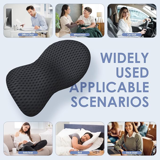 kasney Lumbar Support Pillow for Office Chair, Back Pillow, Black | Memory Foam Lumbar Pillow for Low Back Pain Relief, Ergonomic Streamline Car Seat, Office Chair, Recliner and Bed - Image 6