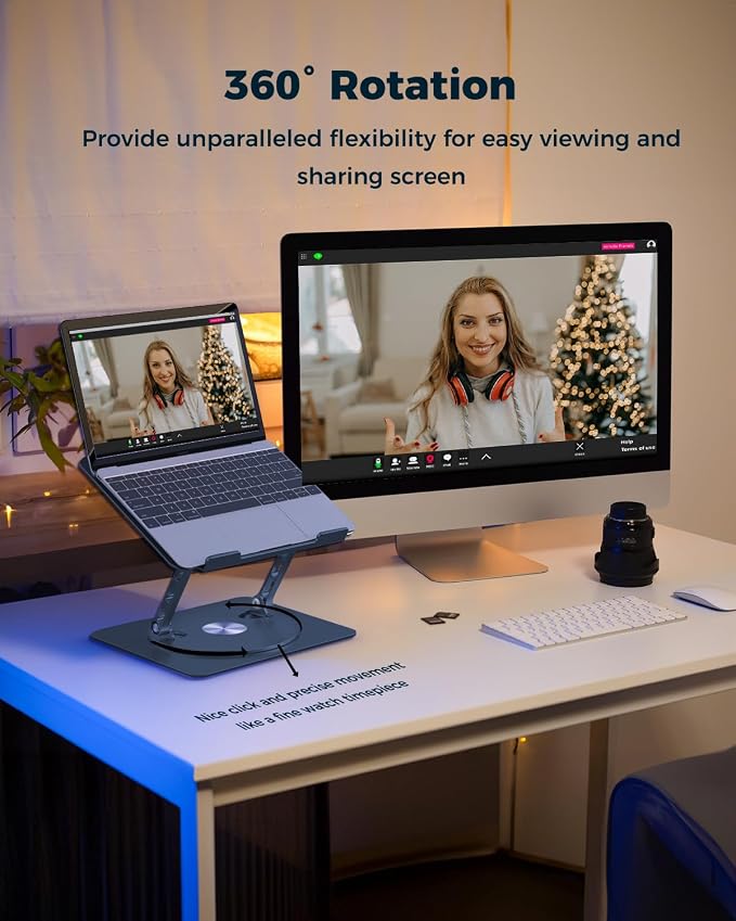 Aoviho 360° Rotating Laptop Stand for Desk | Adjustable, Foldable, Portable Aluminum Ergonomic Riser | Compatible with MacBook, Dell, HP & All Laptops 10-16 inch - Image 2