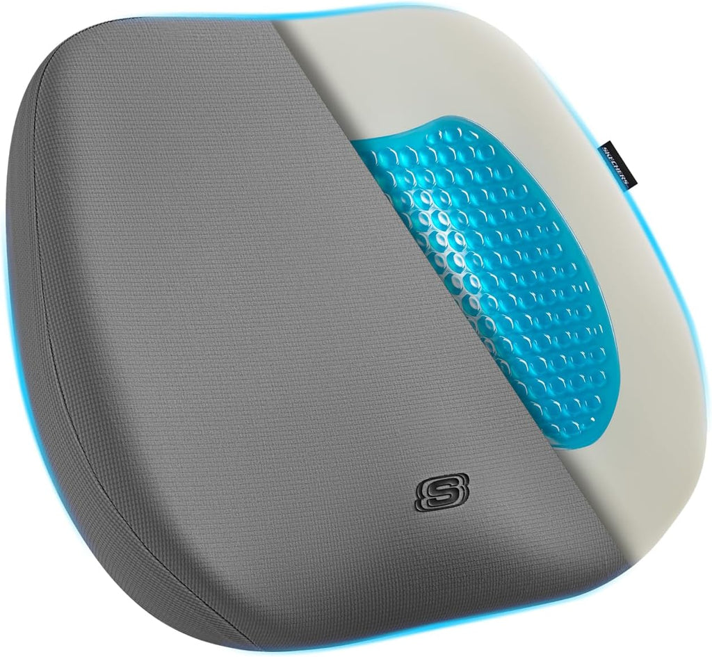 Skechers Seat Cushion Premium Gel & Memory Foam-Office Chair Cushion for Tailbone Pain Relief,Butt Pillow for Office Chair,Car seat Cushion,Long Sitting Office Workers,and Car Drivers,Gray by Skechers