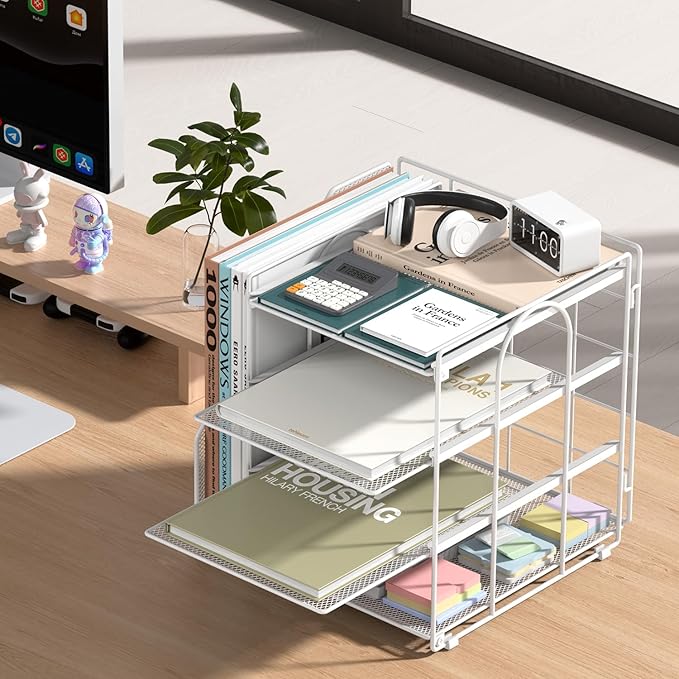 White Desk Organizer and Accessories, 4-Tier Paper Organizer for Desk, Office Accessories & Workspace Organizers and Desktop Storage for Office Supplies (White) - Image 2