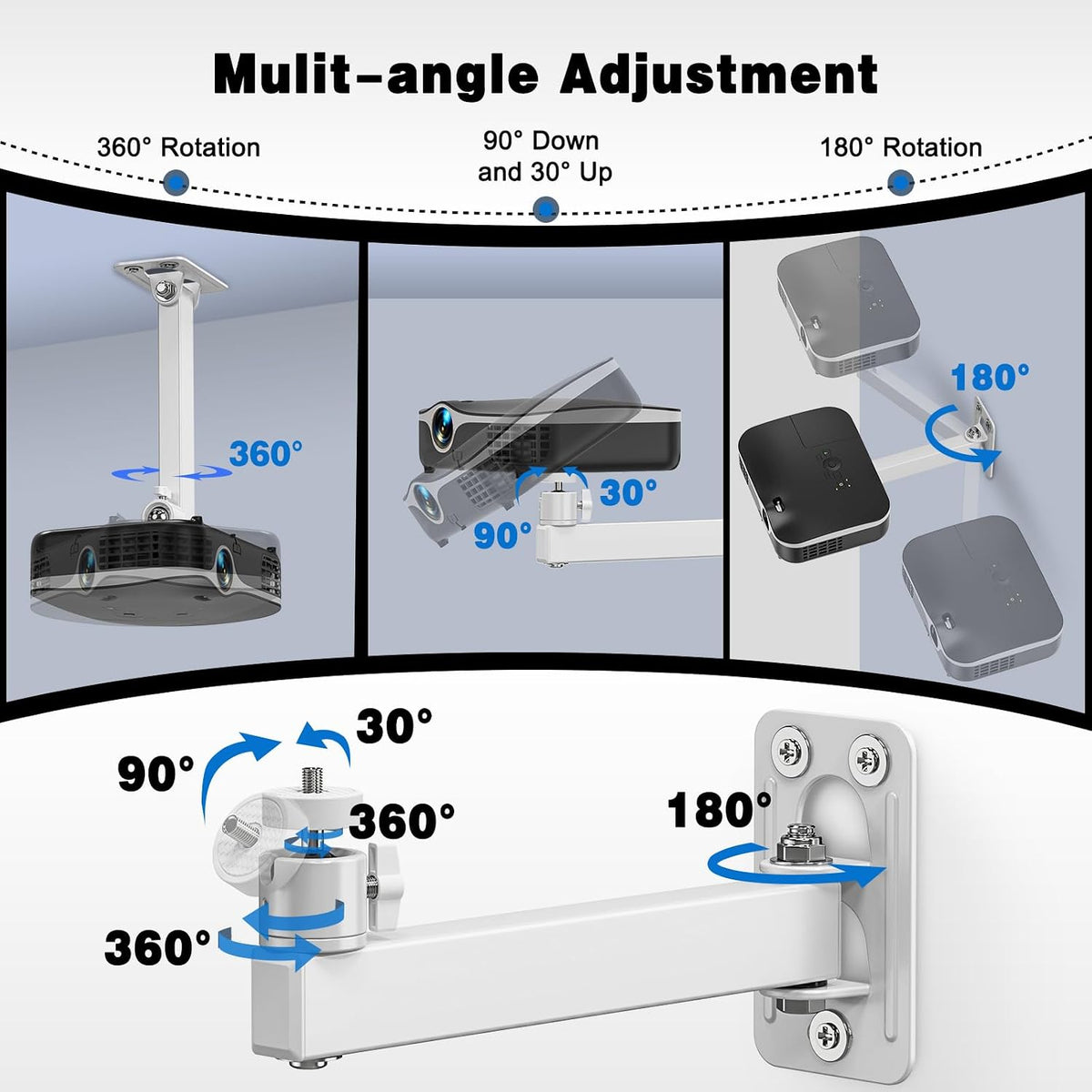 Projector Stand, Projector Wall Mount with 1/4-Inch Thread, White - Image 4