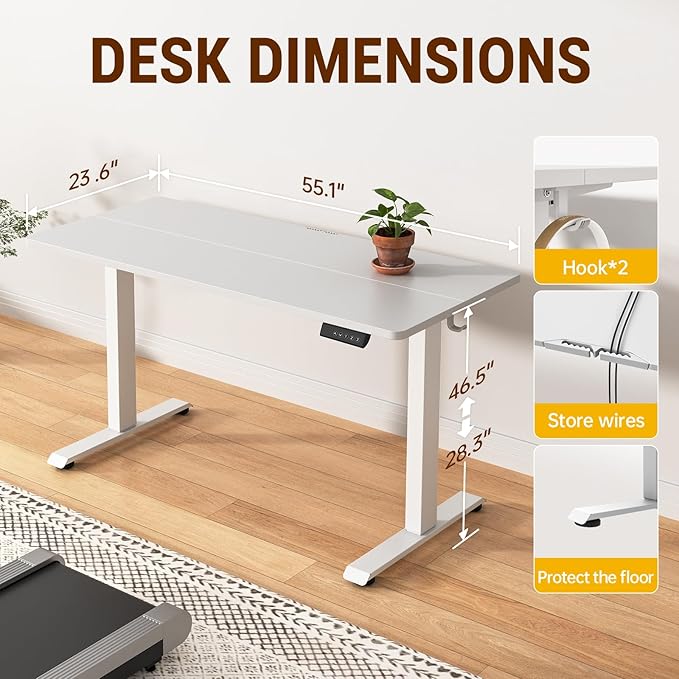 Veken 55 Inch Large Electric Standing Desk, Gaming Table, White | Height Adjustable Sit Stand Up Computer Tables for Home Office, Study , Writing, Suit students, employees and group work - Image 3