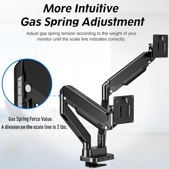 MOUNTUP Dual Monitor Mount Fits Max 39'' Screen, Ultrawide Dual Monitor Desk Mount Hold 4.4-33 lbs, Adjustable Gas Spring Double Monitor Arms, Computer Monitors Stand with USB, VESA Monitors Bracket - Image 4