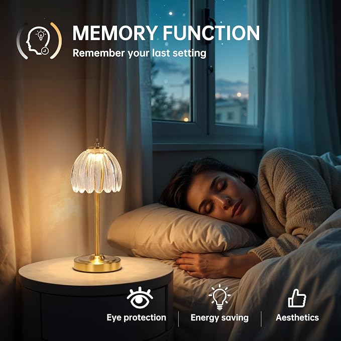 Shenmoyl Tulip Table Lamp with 5000mAh Battery & Touch Control, Cordless Table Lamp with 3 Colors, Dimmable Rechargeable Table Lamps for Bedroom, Nightstand, Living Room, Entryways (Transparent Tulip) - Image 8