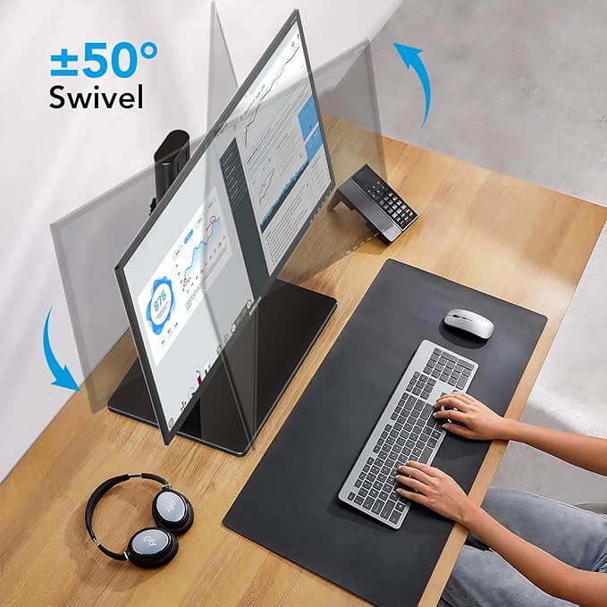 Single Monitor Desk Stand Free-Standing Desk Mount Arm Riser for 13 inch to 32 inch Screen Freestanding VESA Mount Base, Adjustable Height, Tilt, Swivel, Rotation, Black AX05TB01 - Image 4