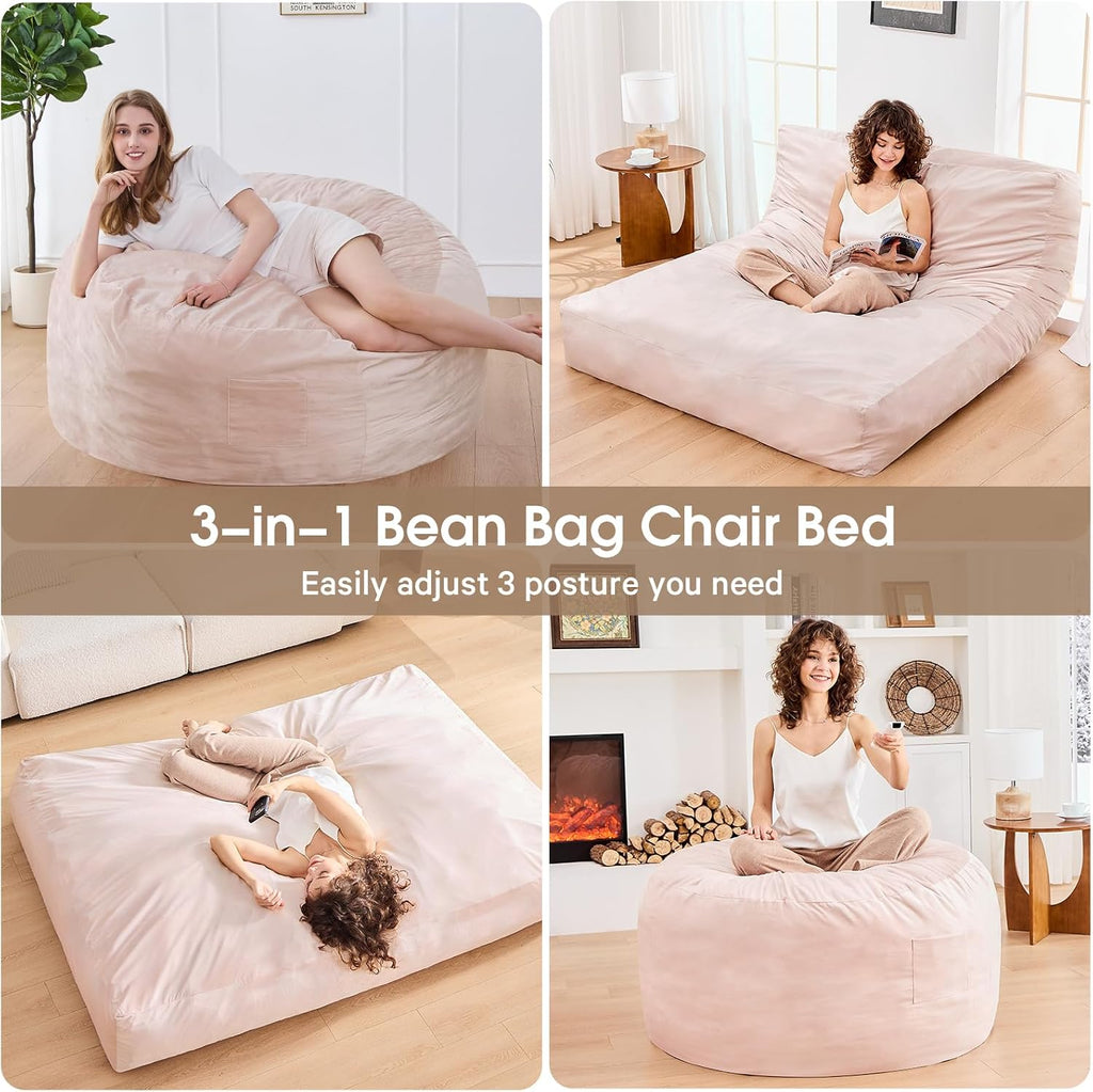 Bean Bag Chairs for Adults - Giant Bean Bag Convertible Floor Sofa - Image 6