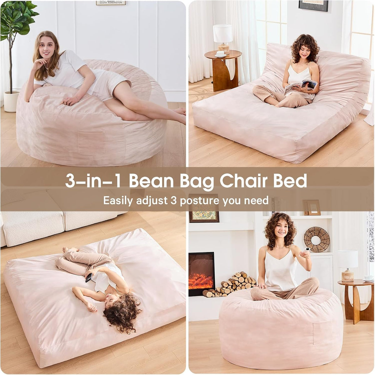 Bean Bag Chairs for Adults - Giant Bean Bag Convertible Floor Sofa - Image 6