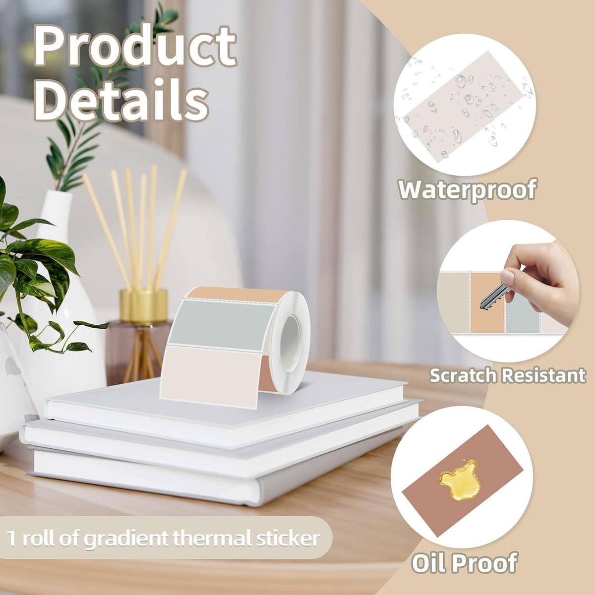 Starboling 2x1 Thermal Labels,Address Barcode Self-Adhesive Thermal Printer Stickers for Logo Design,Name/Price Tag,Address（Beige Gradient） - Image 3