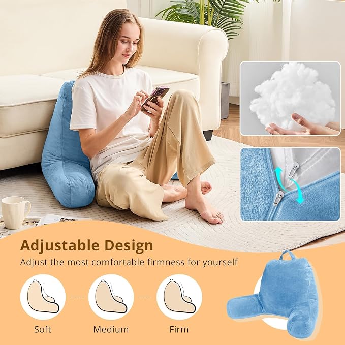 Sasttie Reading Pillow for Bed, Back Pillow for Sitting Up, Blue | 18" Backrest Support Cushion for Couch, Sofa, and Floor, Dorm Essentials, OEKO-TEX, Adjustable Down Alternative Fill - Image 3