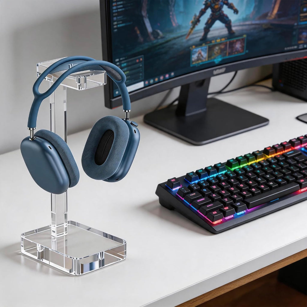 Clear Acrylic Headphone Stand for Desk, Solid One-Piece Headset Holder, Stable Non-Slip Base, Universal Headphone Hanger for Gaming Setup, Office Desk & Home Organization - Image 6