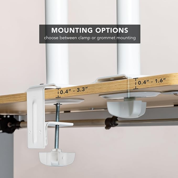 Mount-It! White Single Monitor Stand, Fits up to 32" | Adjustable desk arm holds up to 19.8 lbs, 360 rotation, 160 swivel, 40 tilt, clamp & grommet. - Image 8