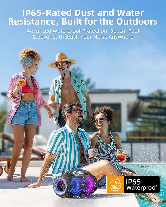 Portable Bluetooth Speaker Wireless, 180W Max Loud Waterproof Speakers, Bass Boost Boom Box for Party and Outdoor, w/2*Subwoofer, 2*Tweeter, DSP, IP65, 24H, TWS, TF, USB, AUX - Image 6