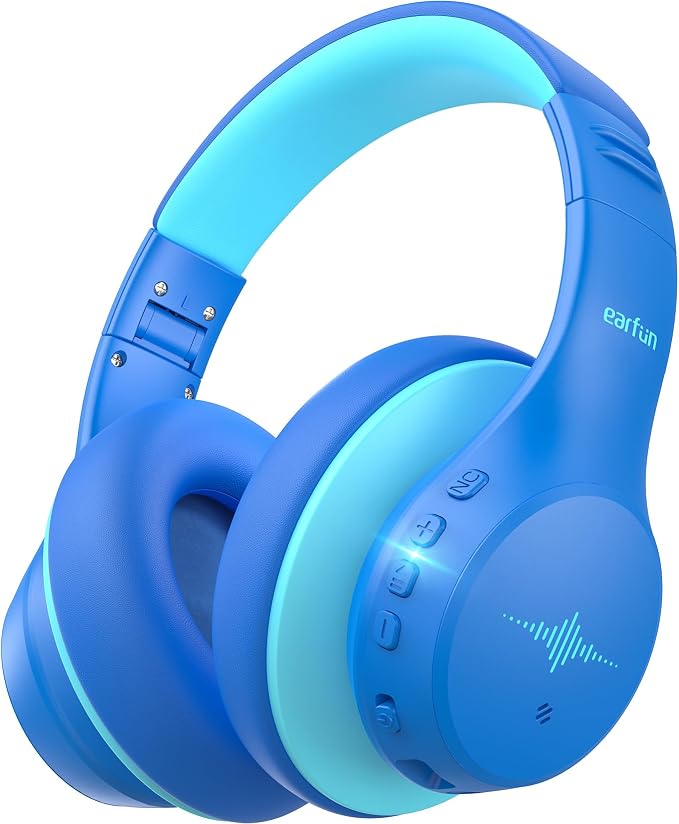 EarFun K4NC Active Noise Cancelling Headphones for Kids,120H Playtime Blue | 74/85/94dBA Volume Limited, Kids Bluetooth Headphones with Mic, Bluetooth 5.4 Stereo Sound Kid Headset for School/Home/Travel by EarFun