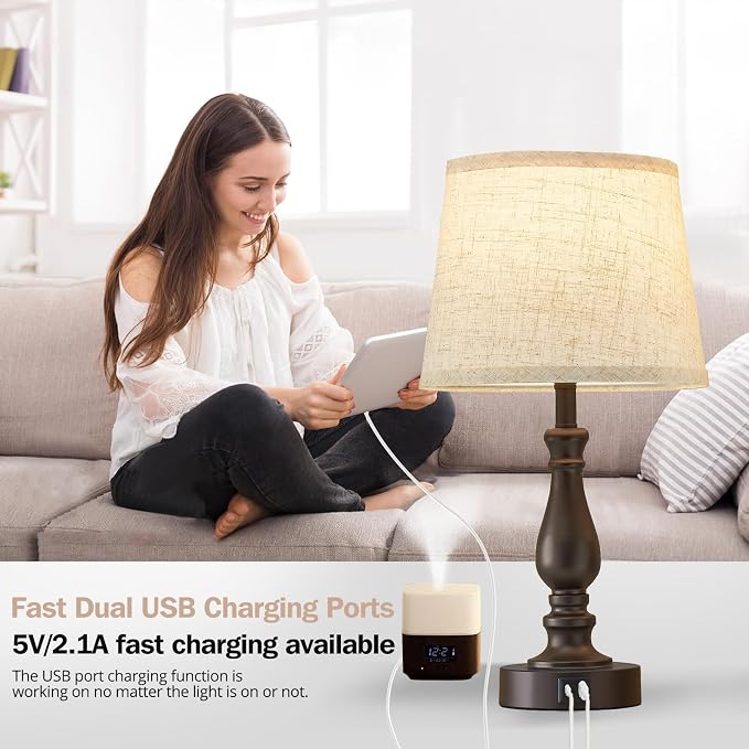 EJIAXIN Table Lamps for Bedrooms Set of 2 - Touch Bedside Lamps with USB C+A Ports - Dimmable Nightstand Lamps for End Tables Farmhouse Night Stand Lamps for Living Room Bed Side Guest Room - Image 4