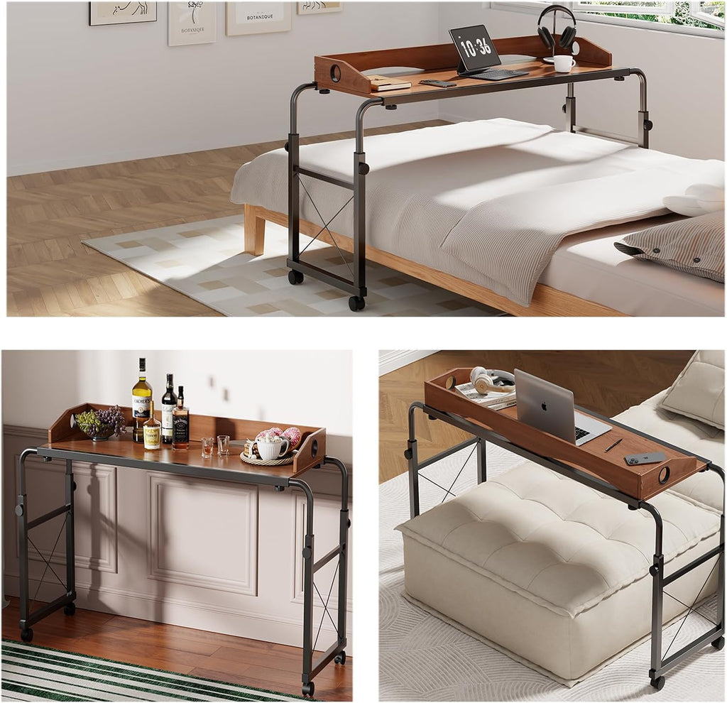 Overbed Table with Wheels, Adjustable Queen & King Bed Desk, Oaken - Image 6