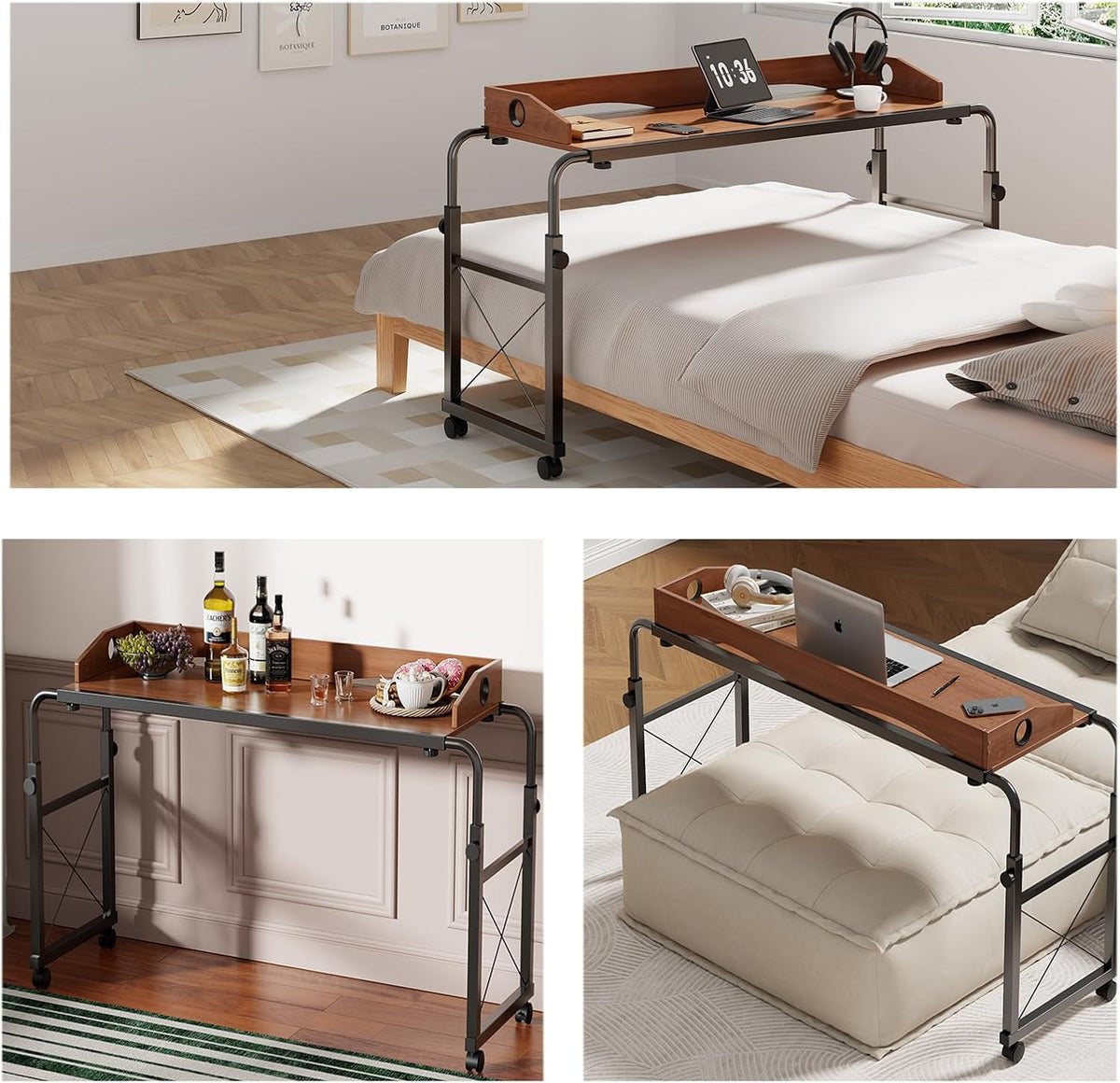 Overbed Table with Wheels, Adjustable Queen & King Bed Desk, Oaken - Image 6