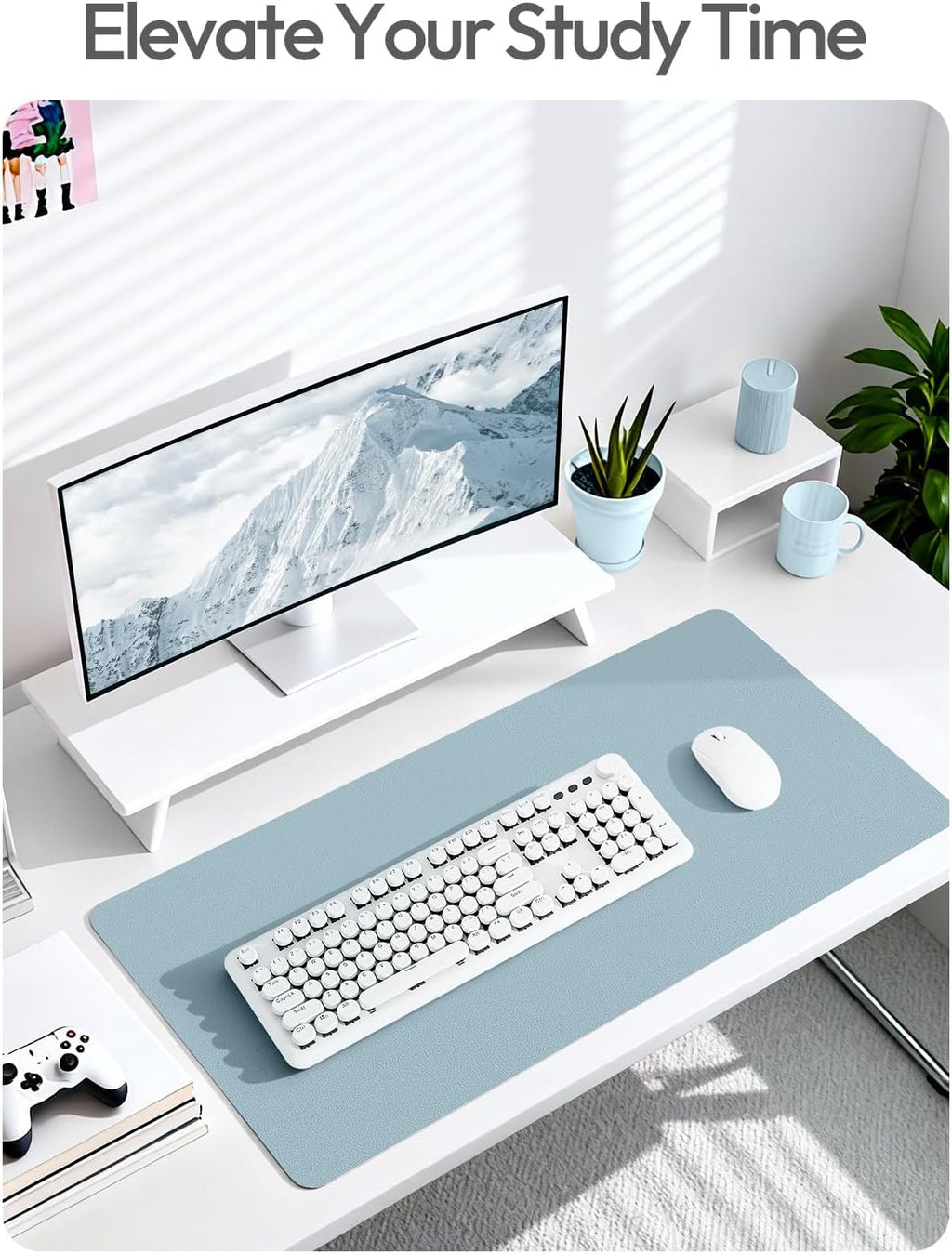 YSAGi Leather Desk Pad Protector, Office Desk Mat, Large Mouse Pad, Non-Slip PU Leather Desk Blotter, Laptop Desk Pad, Waterproof Desk Writing Pad for Office and Home (Ice Blue,55" x 17.2") - Image 6