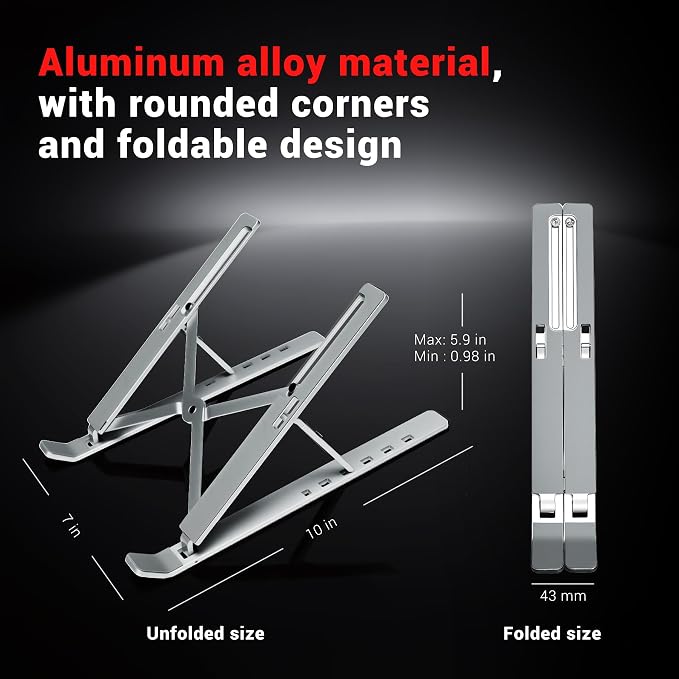 Laptop Stand for Desk, 6-Angle Adjustable Ergonomic Laptop Riser, Foldable Aluminum Portable, Cooling Desktop Notebook Computer Holder Compatible with 10-15.6” MacBook, Dell, HP, iPad, Silver - Image 5