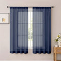 Navy Blue Sheer Curtains 63 Inch Length for Living Room 2 Panels | Light Filtering, Rod Pocket, Soft Airy Voile Sheer, Bedroom Window Treatments, Airy Soft Fabric,2 Pcs Each 42"W X 63"L by OWENIE