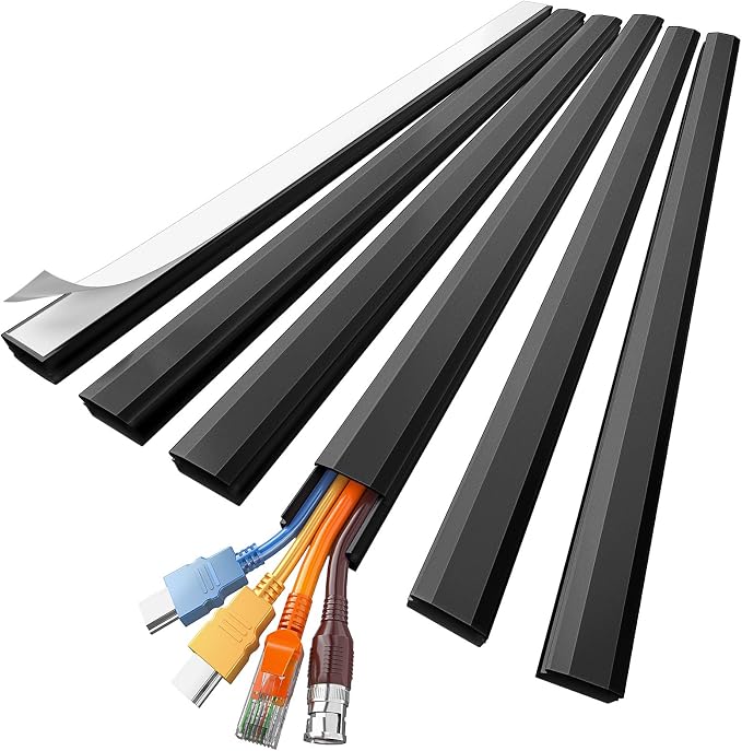 Delamu Black Cord Hider, 85in Cord Covers for 3-4 Wires on Wall, Large Cable Hider, Premium Wire Covers for Cords on Wall, Easy Set-up Cable Cover Raceway, TV Wire Hiders Wall, W1.18 H0.67in, Black by DELAMU
