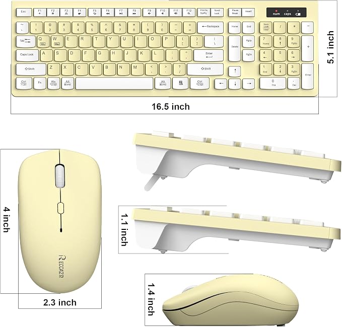 Wireless Keyboard and Mouse Combo Silent for Office and Home(Canary Yellow) | 2.4G Full Size Silent Cordless Keyboard with Tilt Legs,3-Level DPI Quiet Mouse,for Windows/Mac OS/Desktop/Laptop/PC - Image 9