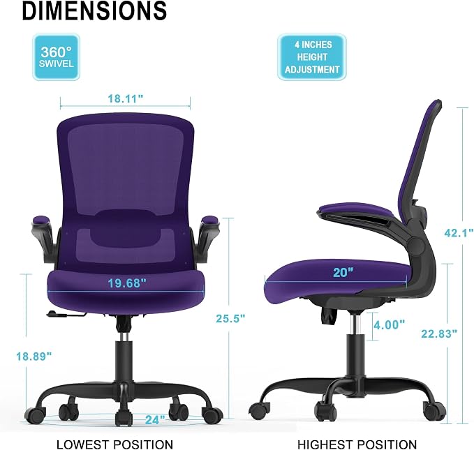 Ergonomic Office Chair w/Adjustable Lumbar, Flip Armrest, 135° Recline | Supports 300 lbs · Seat 19.48"–23.4" · Breathable mesh · 20–30 min assembly · 5-year warranty - Image 2